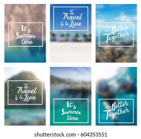 Lettering positive inspirational quote holiday summer beach ideas concept on blurred sea sky background, Annual report brochure flyer template vector leaflet cover presentation layout in A4 size