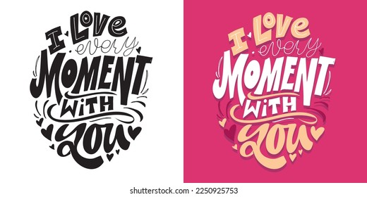 Lettering postcard about love. Happy Valentine'day card - hand drawn doodle lettering postcard. Heart, be mine. Vector