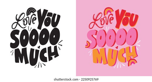 Lettering postcard about love. Happy Valentine'day card - hand drawn doodle lettering postcard. Heart, be mine. Vector