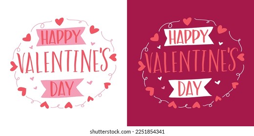 Lettering postcard about love. Happy Valentine'day card - hand drawn doodle lettering postcard. Heart, be mine. Vector