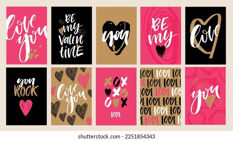 Lettering postcard about love. Happy Valentine'day card - hand drawn doodle lettering postcard. Heart, be mine. Vector