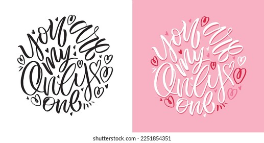 Lettering postcard about love. Happy Valentine'day card - hand drawn doodle lettering postcard. Heart, be mine. Vector