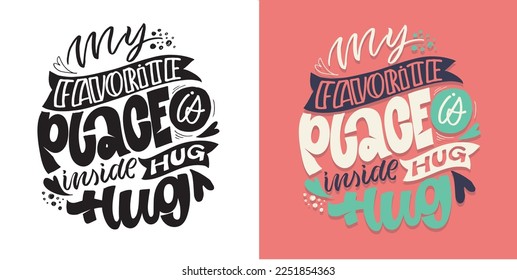 Lettering postcard about love. Happy Valentine'day card - hand drawn doodle lettering postcard. Heart, be mine. Vector