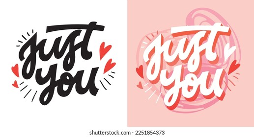 Lettering postcard about love. Happy Valentine'day card - hand drawn doodle lettering postcard. Heart, be mine. Vector