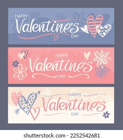 Lettering postcard about love. Happy Valentine'day card - hand drawn doodle lettering postcard. Heart, be mine. Vector