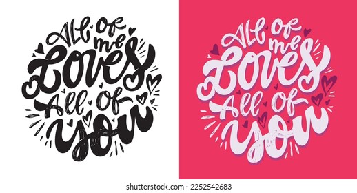 Lettering postcard about love. Happy Valentine'day card - hand drawn doodle lettering postcard. Heart, be mine. Vector