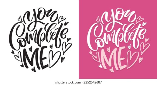 Lettering postcard about love. Happy Valentine'day card - hand drawn doodle lettering postcard. Heart, be mine. Vector
