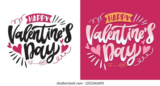 Lettering postcard about love. Happy Valentine'day card - hand drawn doodle lettering postcard. Heart, be mine. Vector