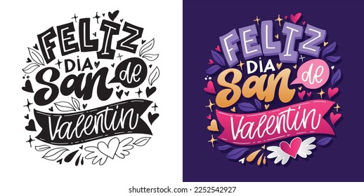 Lettering postcard about love. Happy Valentine'day card - hand drawn doodle lettering postcard in spanish. Heart, be mine. Vector