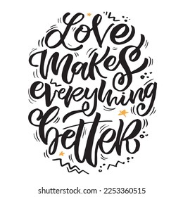 Lettering postcard about love. Happy Valentine'day card - hand drawn doodle lettering postcard. Heart, be mine. Vector