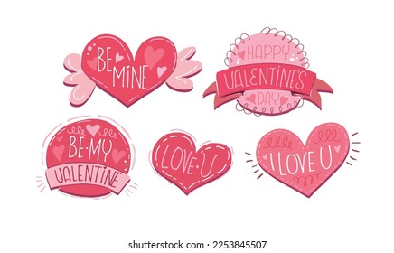 Lettering postcard about love. Happy Valentine'day card - hand drawn doodle lettering postcard. Heart, be mine. Vector