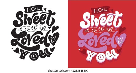 Lettering postcard about love. Happy Valentine'day card - hand drawn doodle lettering postcard. Heart, be mine. Vector