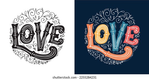 Lettering postcard about love. Happy Valentine'day card - hand drawn doodle lettering postcard. Heart, be mine. Vector