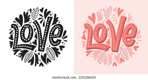 Lettering postcard about love. Happy Valentine'day card - hand drawn doodle lettering postcard. Heart, be mine. Vector