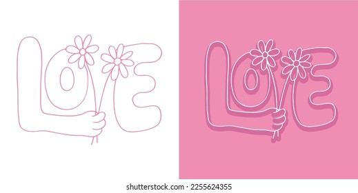 Lettering postcard about love. Happy Valentine'day card - hand drawn doodle lettering postcard. Heart, be mine. Vector