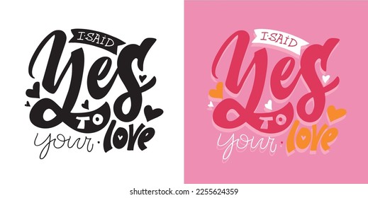 Lettering postcard about love. Happy Valentine'day card - hand drawn doodle lettering postcard. Heart, be mine. Vector