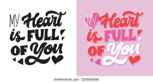 Lettering postcard about love. Happy Valentine'day card - hand drawn doodle lettering postcard. Heart, be mine. Vector