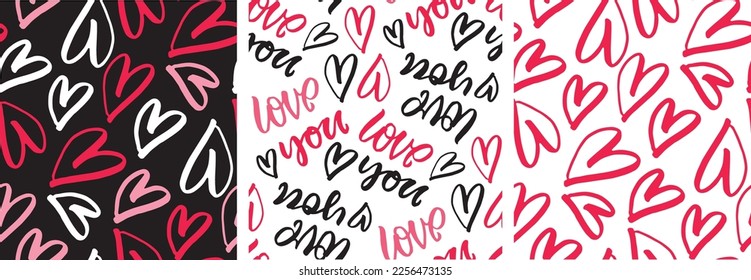 Lettering postcard about love. Happy Valentine'day card - hand drawn doodle lettering postcard. Heart, be mine. Vector