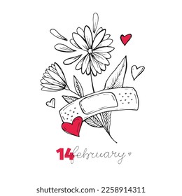 Lettering postcard about love. Happy Valentine'day card - hand drawn doodle lettering postcard. Heart, be mine. Vector