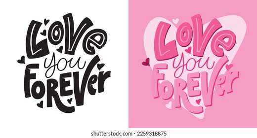 Lettering postcard about love. Happy Valentine'day card - hand drawn doodle lettering postcard. Heart, be mine. Vector