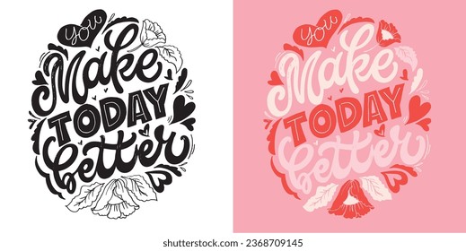 Lettering postcard about love. Happy Valentine'day card - hand drawn doodle lettering postcard. Heart, be mine. Vector