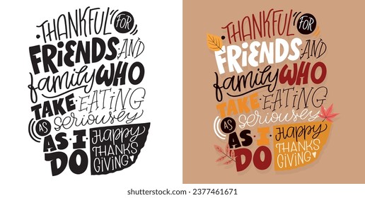 Lettering postcard about thanksgiving, blessing, grateful, thankful, pumpkin pie. Happy thanksgiving day.