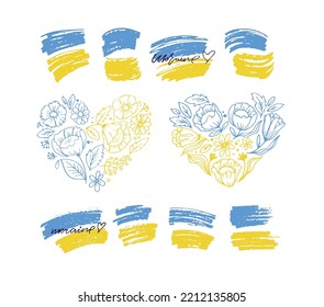 Cartas con la mano sobre Apoyar a Ucrania. Fondo de la bandera ucraniana amarillo azul.