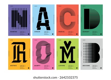 lettering poster design template layout with clean typography, bold letterforms, minimal vector textures using abstract geometric shapes and vibrant color palettes for branding, editorial, album cover