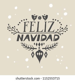 Lettering poster "Feliz Navidad" ("Merry Christmas", spanish) in scandinavian style.