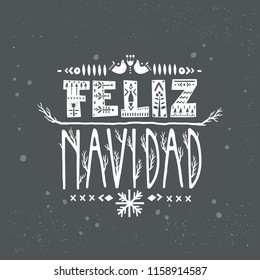 Lettering poster "Feliz Navidad" ("Merry Christmas", spanish) in scandinavian style.