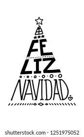 Lettering poster "Feliz Navidad" ("Merry Christmas", spanish). Christmas Tree Shape