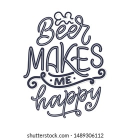 Lettering poster with quote about beer in vintage style. Calligraphic banner and t shirt print. Hand Drawn placard for pub or bar menu design. Vector illustration