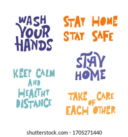 Lettering poster with text for stay home. Hand drawn quote isolated on white background. Vector typography illustration.