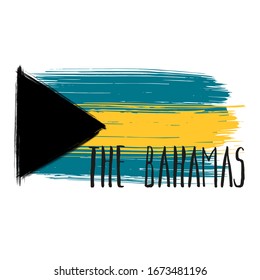 Lettering poster for your design. Creative typography. Hand drawn card with text The Bahamas. Tourism and travel. Bahamian flag background. Brush strokes. 