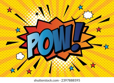 Dejando a POW, bomba. Texto cómico. Fragmento de voz de icono de burbuja vectorial, expresión de etiqueta de fuente exclusiva de dibujos animados, ilustración vectorial.	