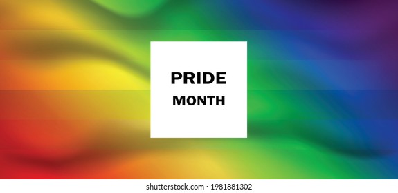 Lettering PRIDE MONTH on gradient rainbow background. LGBT flag. Template design, vector illustration. Love wins. Colorful symbols. Gay pride collection. Banner.