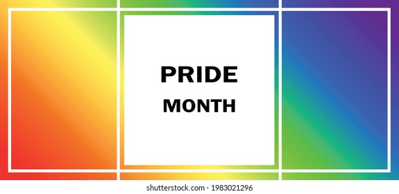 Briefe PRIDE MONATE auf Farbverlauf-Regenbogen-Hintergrund. LGBT-Flagge. Vorlagendesign, Vektorgrafik. Die Liebe gewinnt. Farbige Symbole. Gay-Pride-Kollektion. Banner.