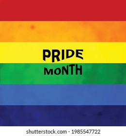 Lettering PRIDE MONTH on gradient rainbow background. LGBT flag. Template design, vector illustration. Love wins. Colorful symbols. Gay pride collection. Banner.