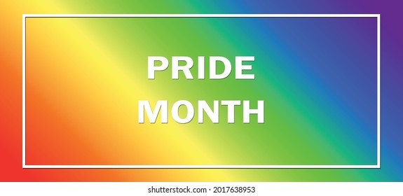 Lettering PRIDE MONTH on gradient rainbow background. LGBT flag. Template design, vector illustration. Love wins. Colorful symbols. Gay pride collection. Banner.