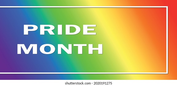 Lettering PRIDE MONTH on gradient rainbow background. LGBT flag. Template design, vector illustration. Love wins. Colorful symbols. Gay pride collection. Banner.