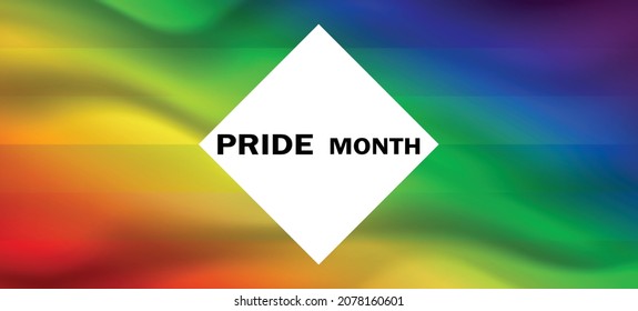 Lettering PRIDE MONTH on gradient rainbow background. LGBT flag. Template design, vector illustration. Love wins. Colorful symbols. Gay pride collection. Banner.