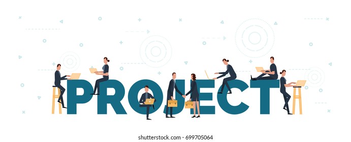 lettering of project concept with programer are using laptop and for working together.