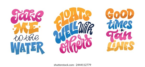 Lettering quote about summer and lake. Hand drawn doodle lettering art postcard, t-shirt design.100% vector image