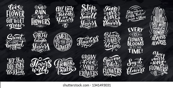 Lettering quotes about flowers, illustration made in vector. Postcard, invitation, shop and t-shirt design with handdrawn compositions.