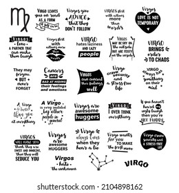 Lettering quotes about Zodiac sign Virgo. Funny quotes. Doodle hand drawn design elements for cards, posters, prints t-shirts