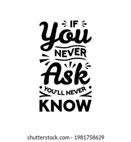 lettering quotes design about motivation and inspiration. if you never ask you'll never know typographic vector. Good for posters, t shirt, cards, banner, print, sticker, etc.