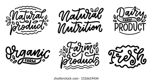 Lettering quotes, great design for any purposes. Vector slogans illustration for logotype creation. Tasty breakfast. Diet food. Logo healthy nutrition packaging.