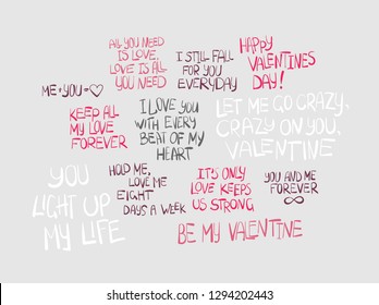 lettering quotes vector valentine card set