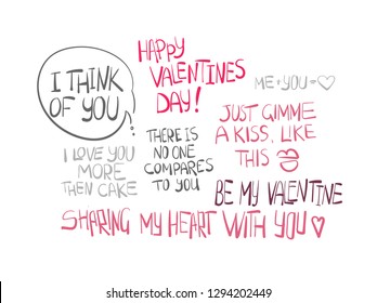 lettering quotes vector valentine card set