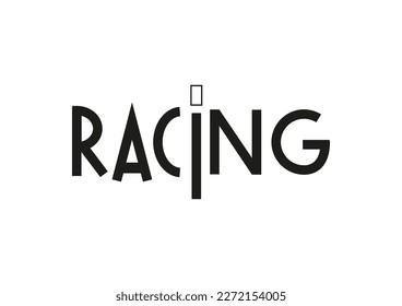 Lettering of racing in black isolated on white background for poster, design, banner, sport club, resort, advertising, sport center, olympic games, sports shop, store, competition, tournament